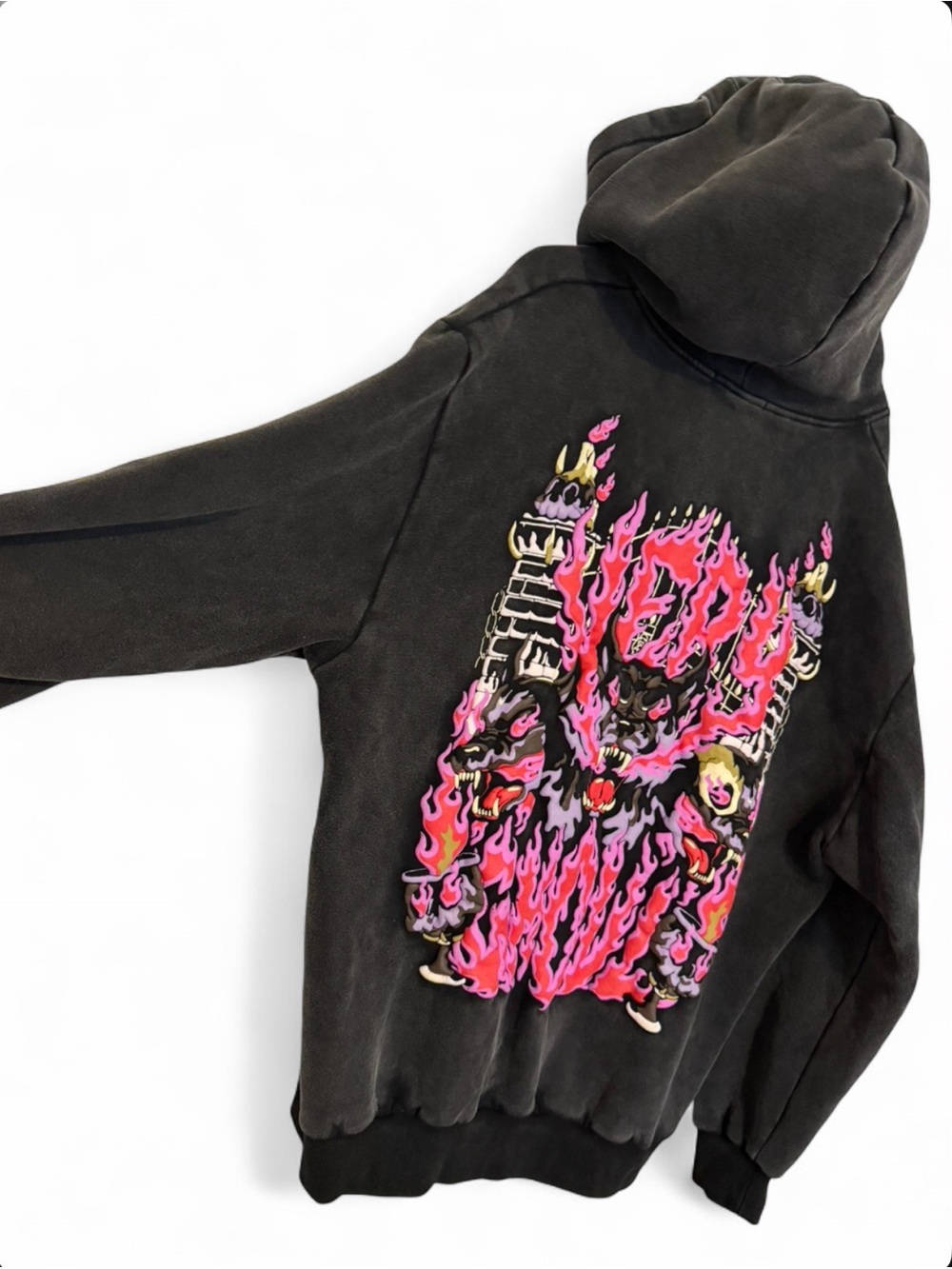 Hellhound Flame Hoodie Oversized Y2K Goth Anime Streetwear 2XL - Picture 7 of 11